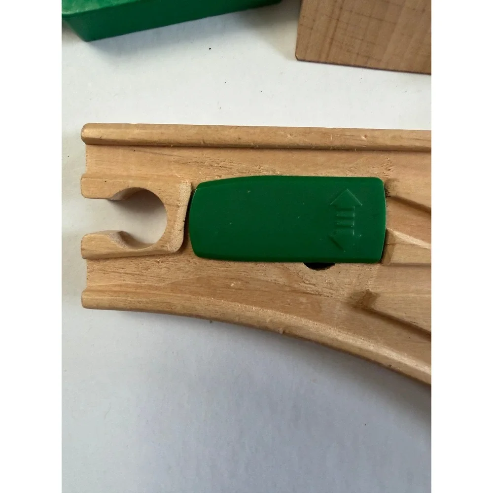 Assortment of Wooden Train  Accessories Track Signs Trees Green Brown